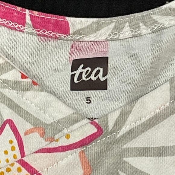 ~ Tea Dress, 5 Girls, Floral, Long Sleeve, Wrap, Pink Gray Purple Cotton Stretch - Picture 4 of 14